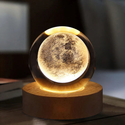 Crystal Ball Night Light Glowing Planet Galaxy Astronaut 3d Moon Table Lamp Usb (random Design)